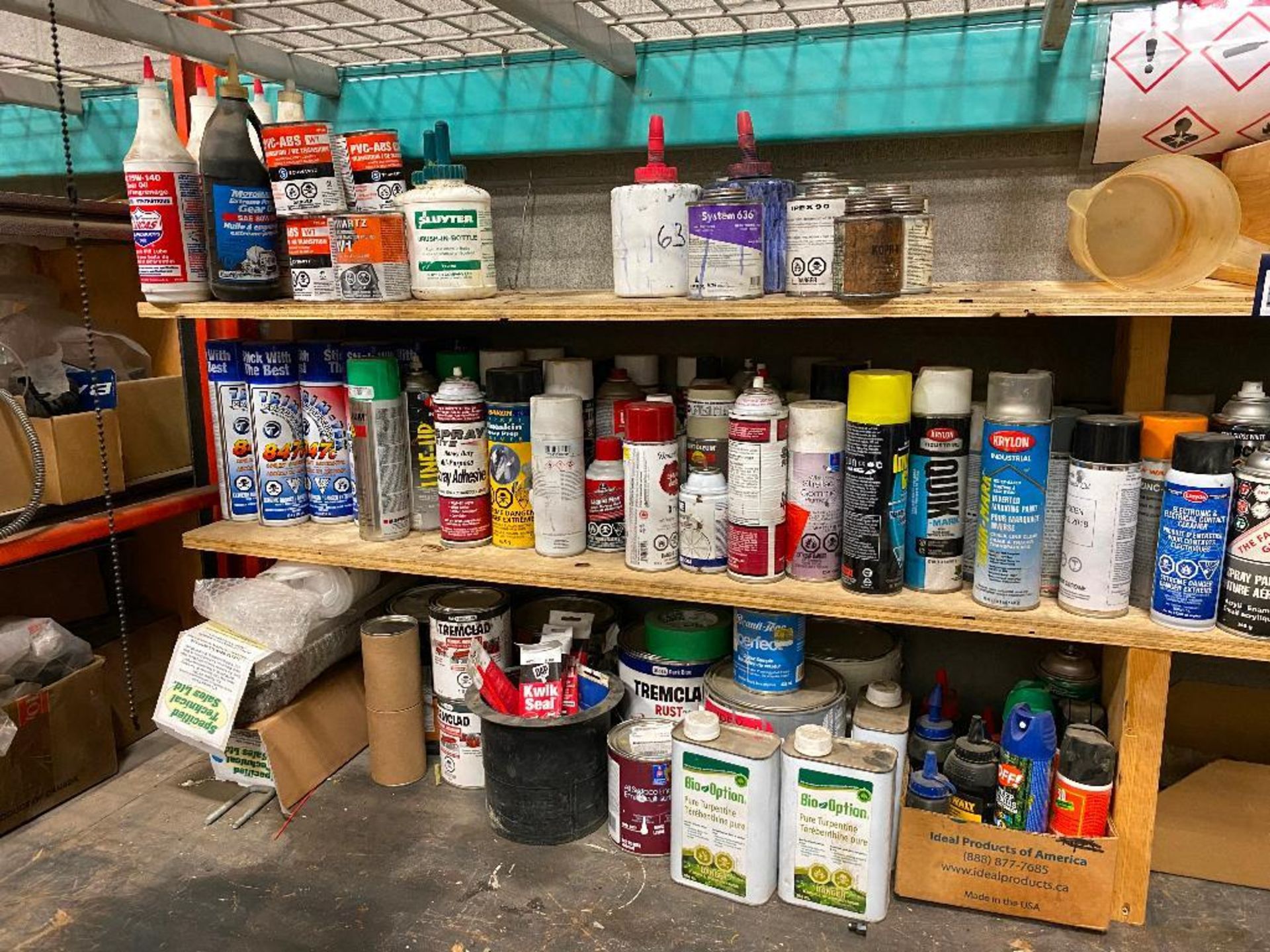 Contents of Shelf including Asst. Silicone, Asst. Aerosol Products, Turpentine, Adhesive, Caulking G - Image 3 of 3