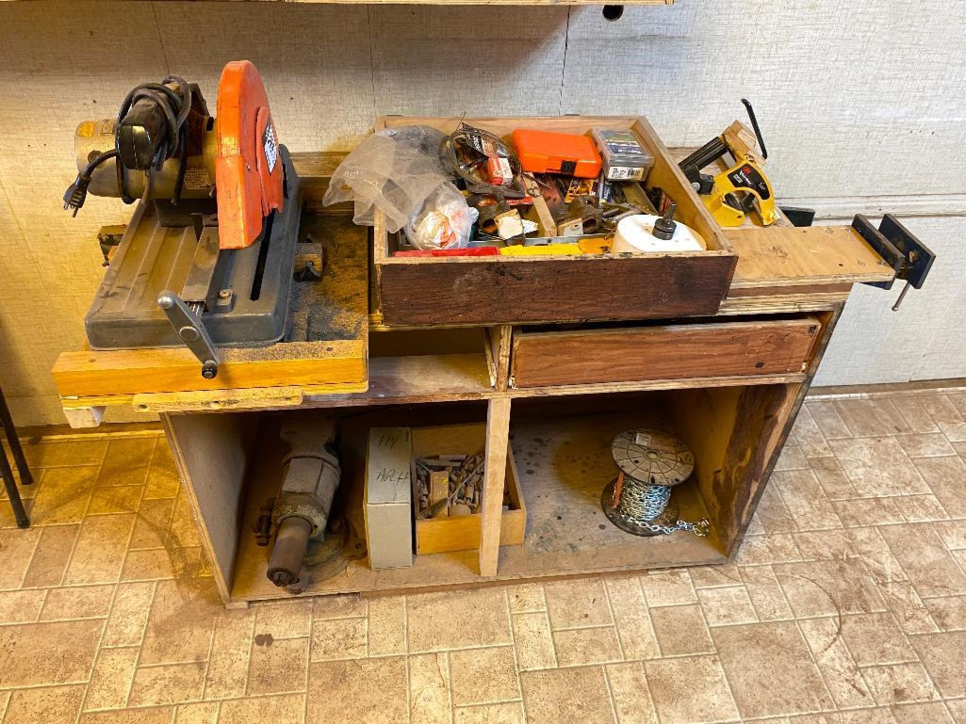 Lot of Tools including Cut-Off Saw, Bench Vise, Clamps, Bits, Hole Saw, Chain, Snips, etc. - Image 2 of 9