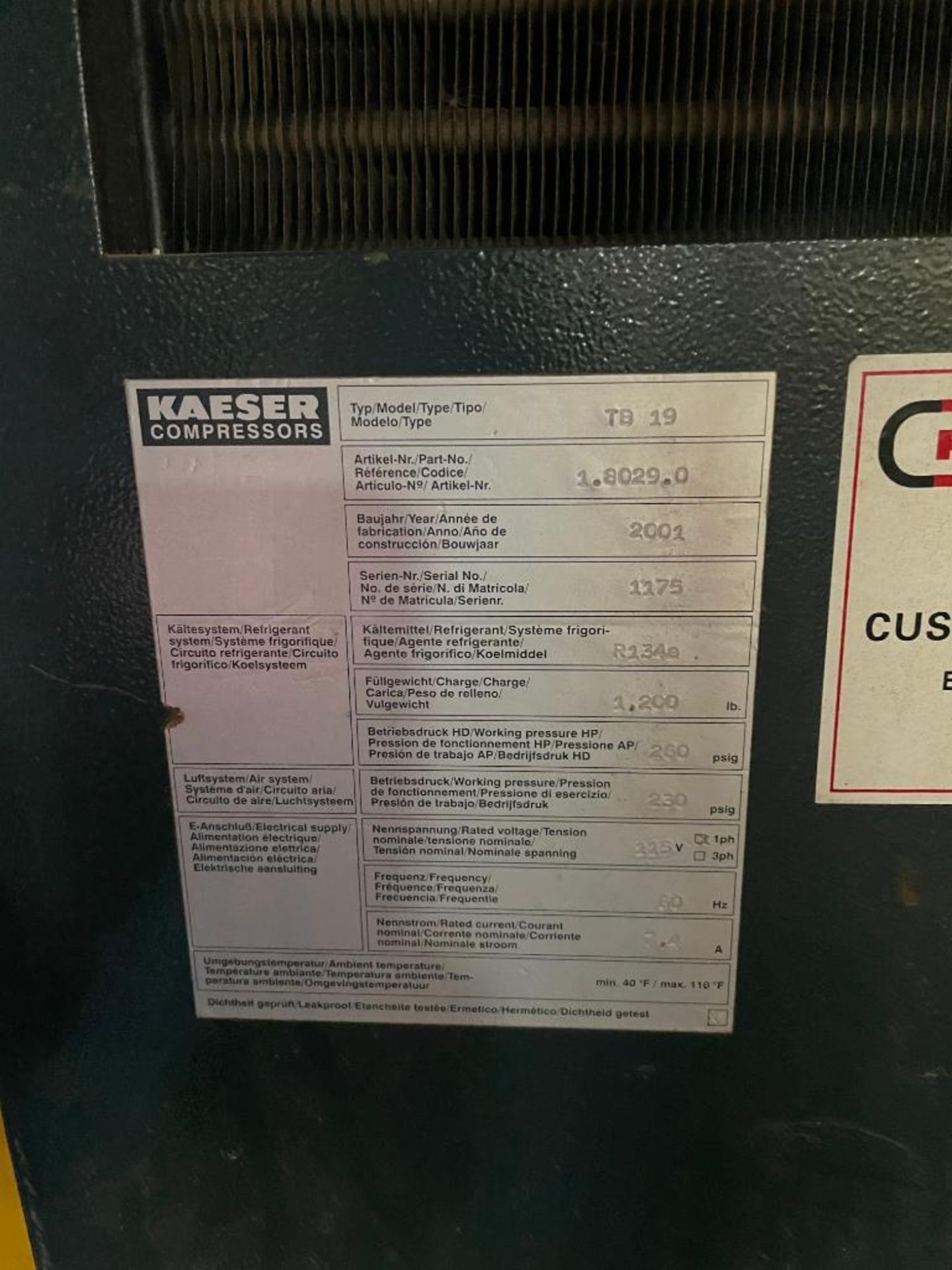 Kaeser TB-19 Refrigerated Air Dryer - Image 2 of 2