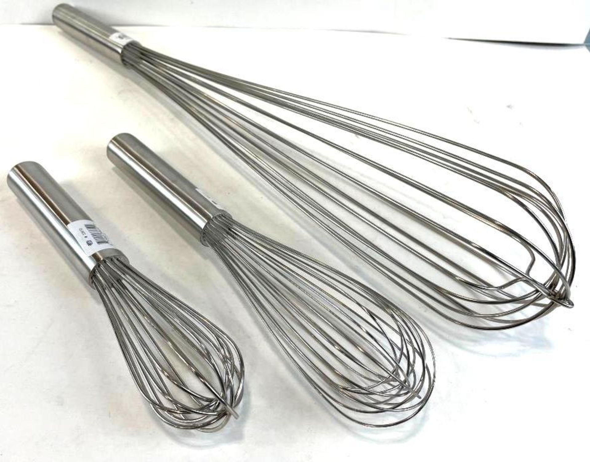 LOT OF (3) ASSORTED SIZE STAINLESS STEEL WHISKS