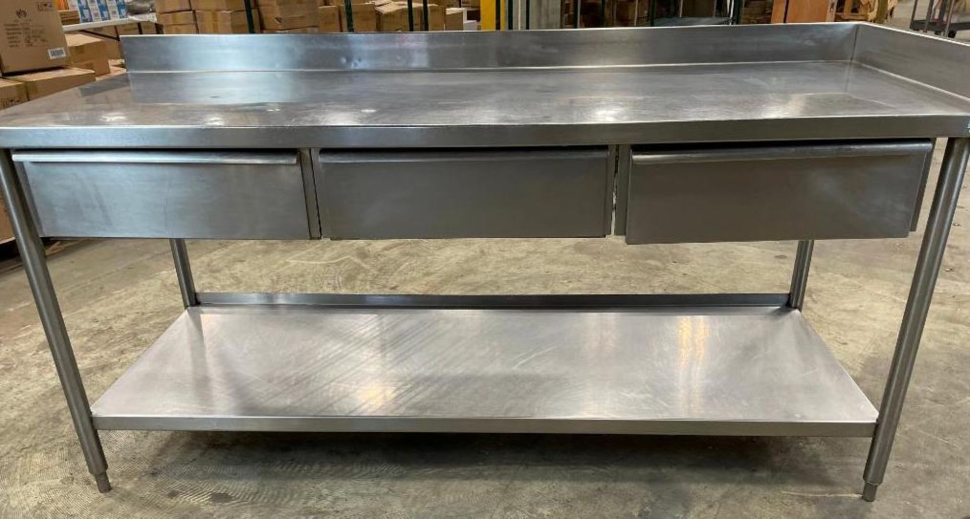 STAINLESS STEEL WORK TABLE WITH 3 DRAWERS AND UNDERSHELF - Image 8 of 11