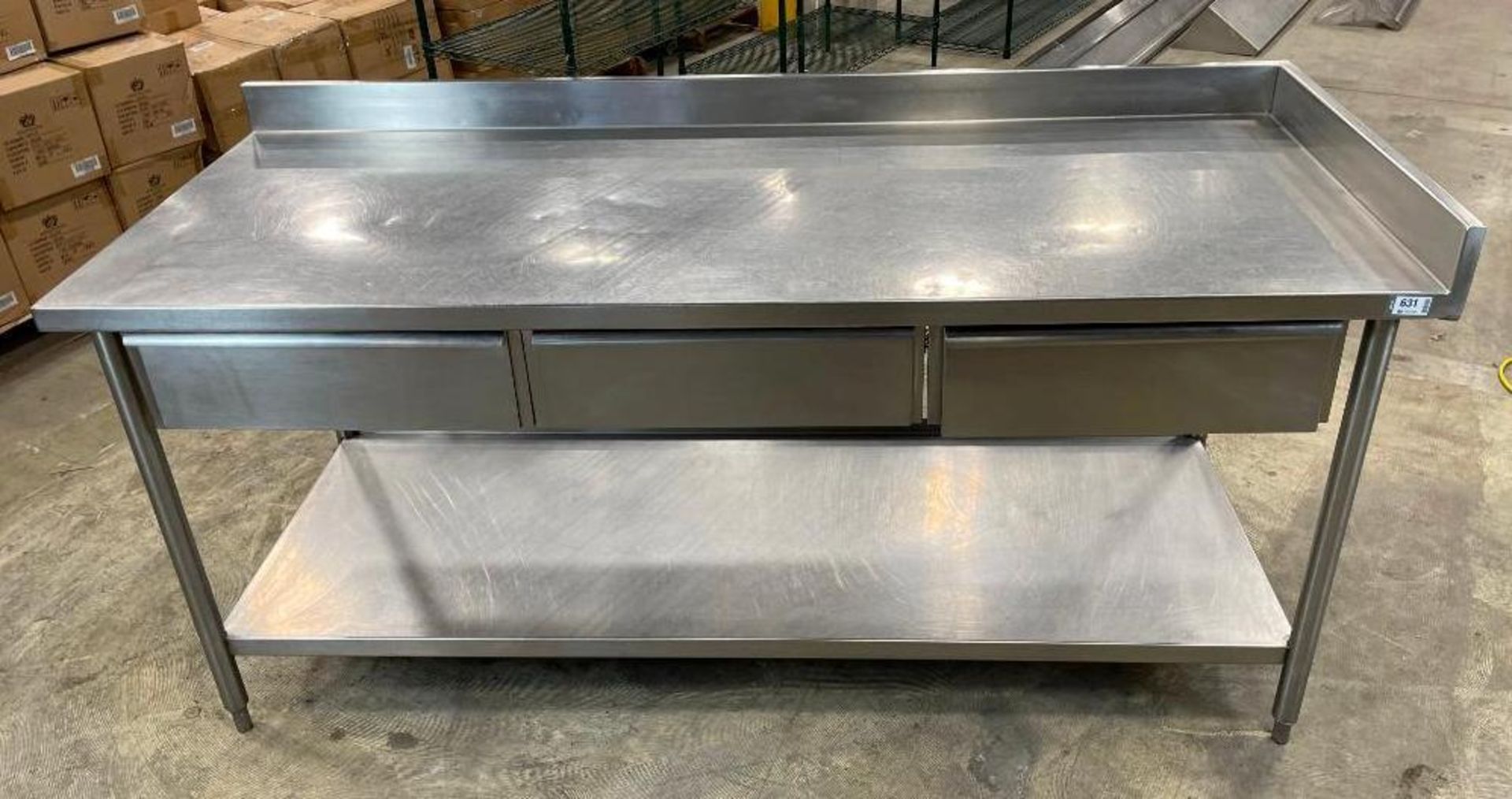 STAINLESS STEEL WORK TABLE WITH 3 DRAWERS AND UNDERSHELF - Image 2 of 11