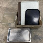 LOT OF (2) FULL SIZE BUN PANS, STAINLESS STEEL INSERT & 18QT DRY INGREDIENT BIN