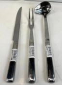 BUFFET WARE SET INCLUDING: 11" STAINLESS STEEL TWO TINE FORK, 8" STAINLESS STEEL CARVING KNIFE, 1 OZ