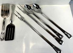 NEW BUFFET UTENSILS SET INCLUDING: (2) 6" SLOTTED TURNER, (2) 18" SLOTTED BASTING SPOON & (2) 21" HE