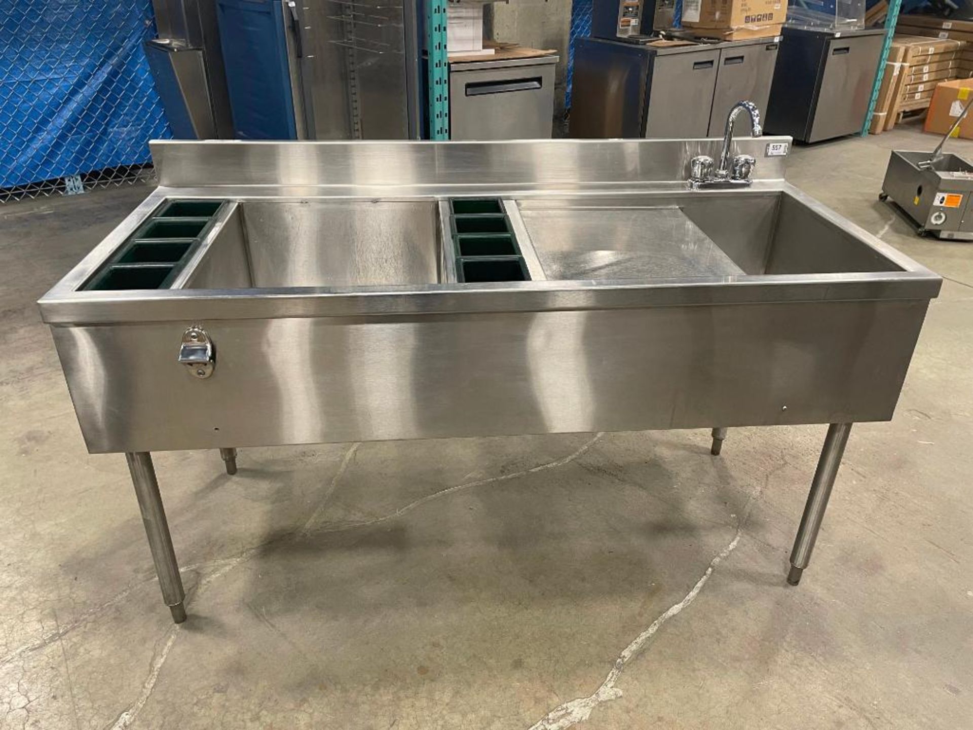 STAINLESS STEEL UNDERBAR WORKSTATION WITH ICE BIN AND SINK