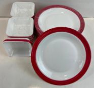 OPAL BRUSH CHERRY 24 PIECE SET: (12) OPAL BRUSH CHERRY 9" PLATES & (12) OPAL BRUSH CHERRY BOWLS