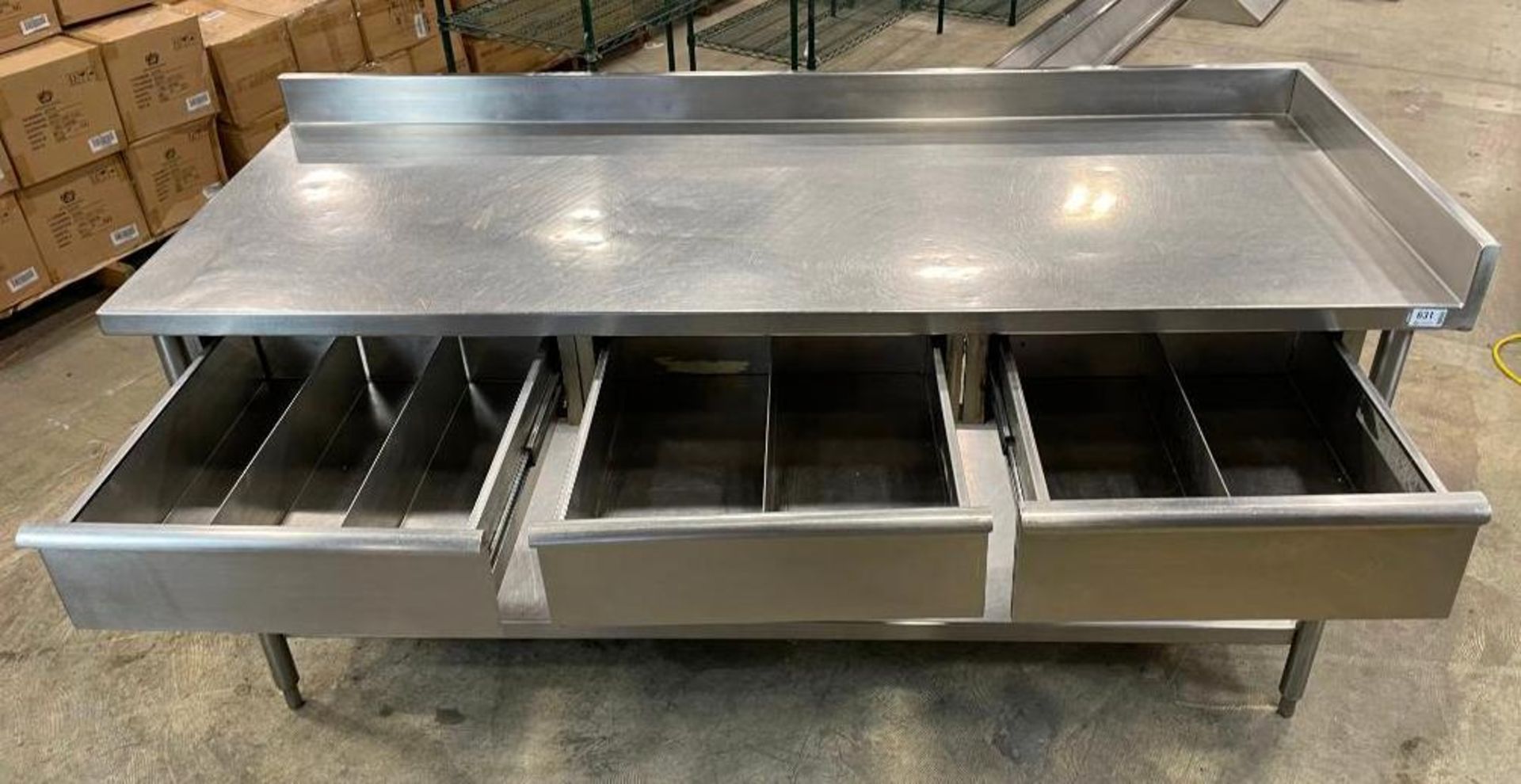 STAINLESS STEEL WORK TABLE WITH 3 DRAWERS AND UNDERSHELF - Image 9 of 11