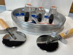 15" PIZZA PAN SET INCLUDING: (4) 15" PIZZA PANS, (2) PIZZA CUTTERS & (3) GRATERS