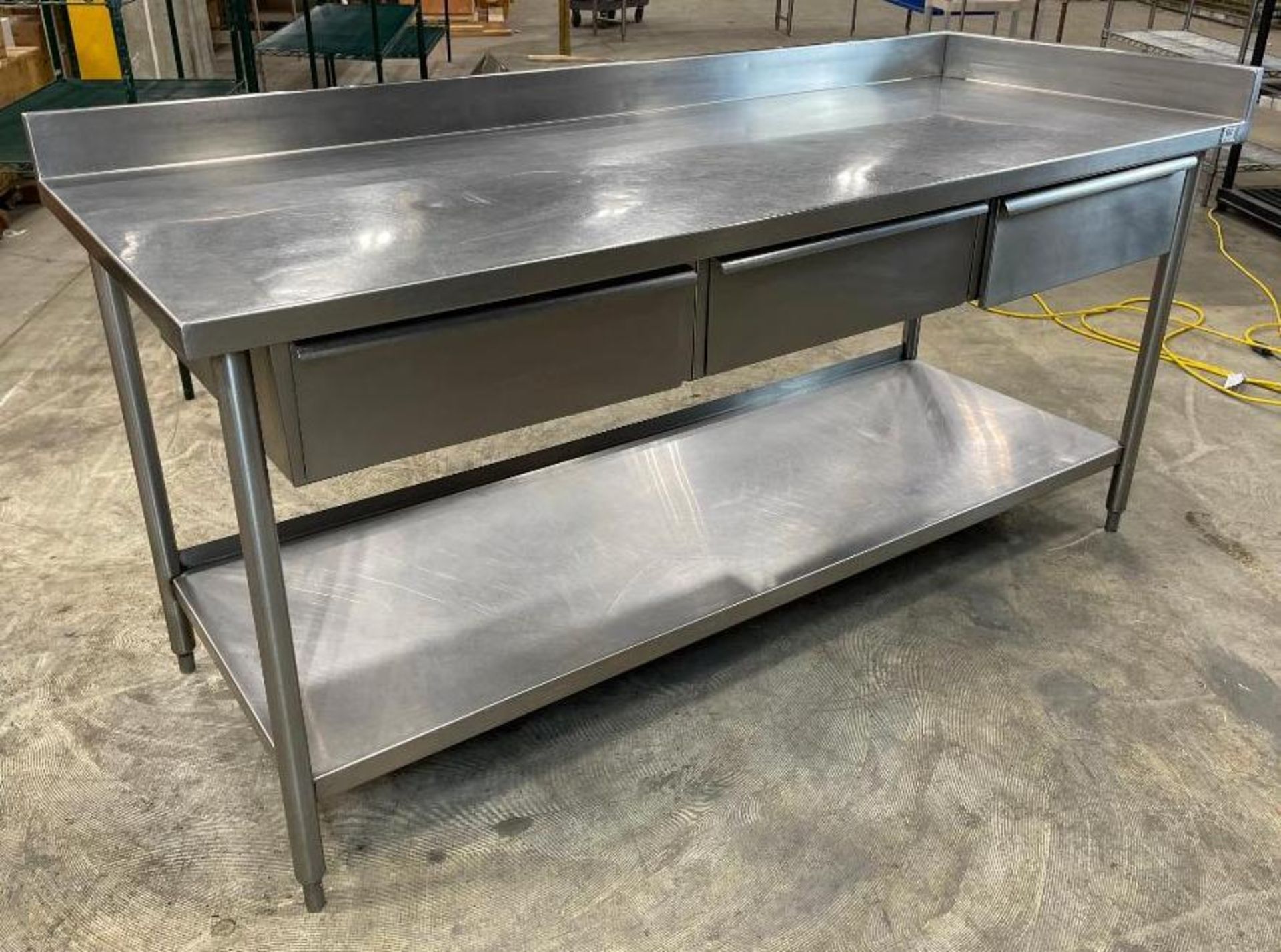 STAINLESS STEEL WORK TABLE WITH 3 DRAWERS AND UNDERSHELF - Image 7 of 11