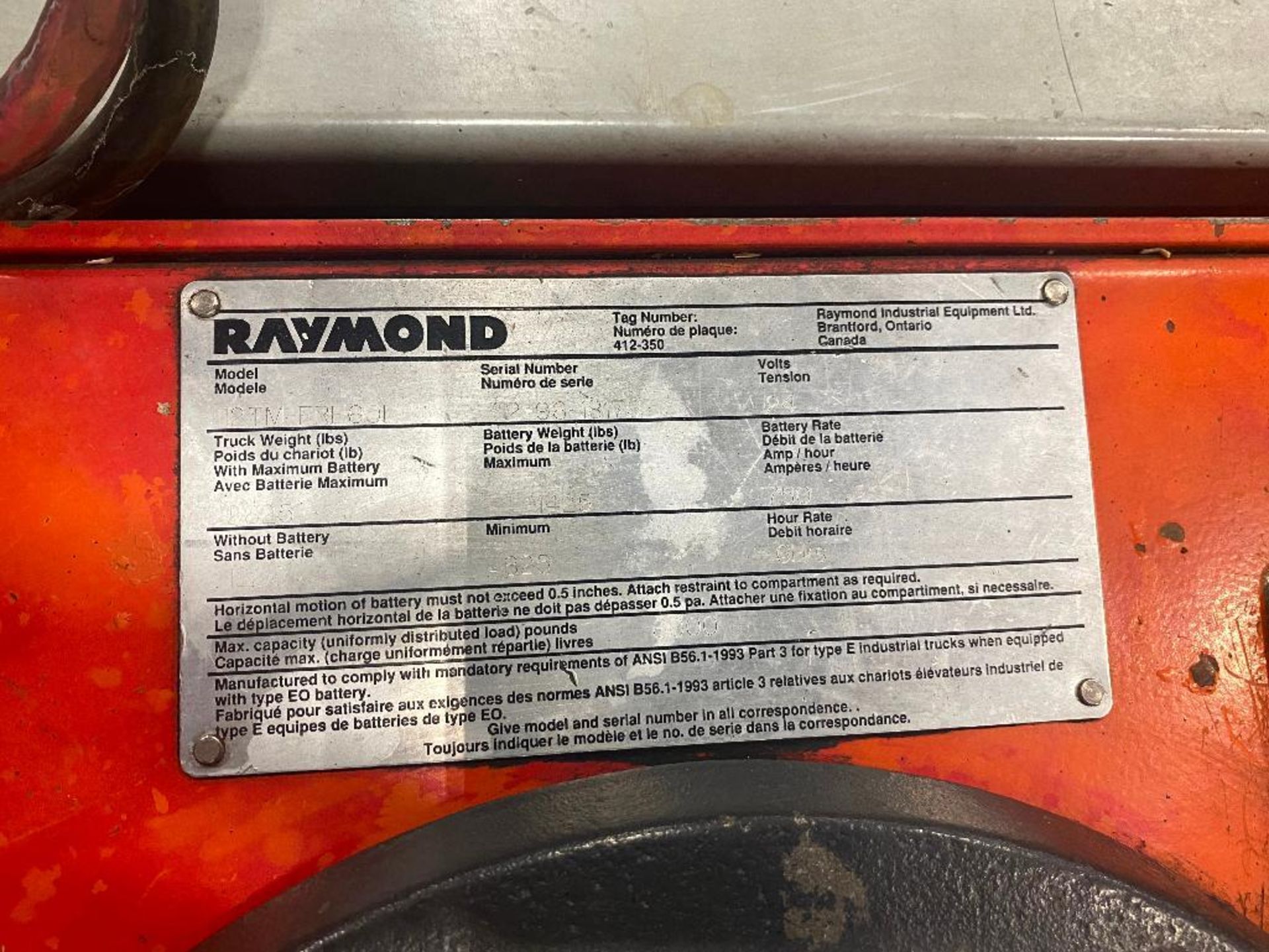 Raymond 112TM-FRE60L Power Jack - Image 5 of 8