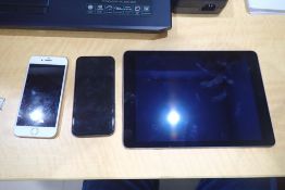 Lot of 2 Apple IPhones and Apple A1565 Ipad- NO PASSWORDS OR CODES.