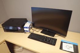 Lot of HP 27B Curved 27" Monitor, Brother MFC-J985DW Multi-Function Printer, Ink Cartridges, etc.