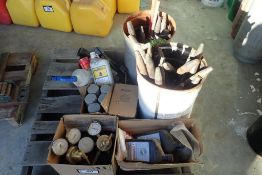 Lot of Asst. Steel Pins, Shop Fluids, etc.