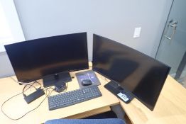 Lot of 2 HP 27B Curved 27" Monitors, HP USB Dock, etc.