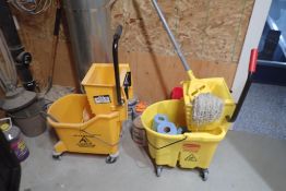 Lot of 2 Rubbermaid Mop Pails, Mop, Moving Blankets, etc.