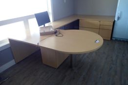 L-Shape Desk w/ P-Top, Credenza, Lateral 2-Drawer File Cabinet and 2 Pedestals.