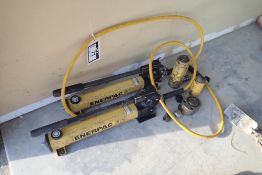 Lot of 2 Enerpac P392 Hydraulic Power Packs and 3 Hydraulic Rams.