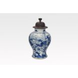 A CHINESE BLUE AND WHITE PORCELAIN ‘SCHOLARS AND BOYS’ BALUSTER VASE, QING DYNASTY, KANGXI PERIOD, 1