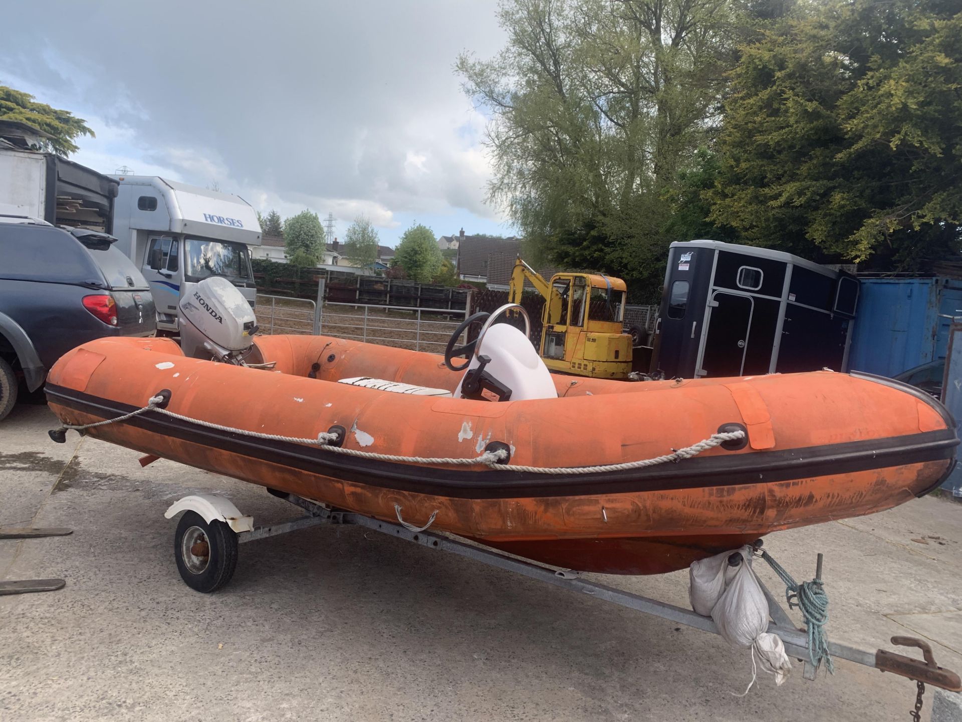 DUNLOP FAST RESCUE 14 FEET RIBBED BOAT.HONDA 20HP ENGINE.LOCATION N IRELAND.