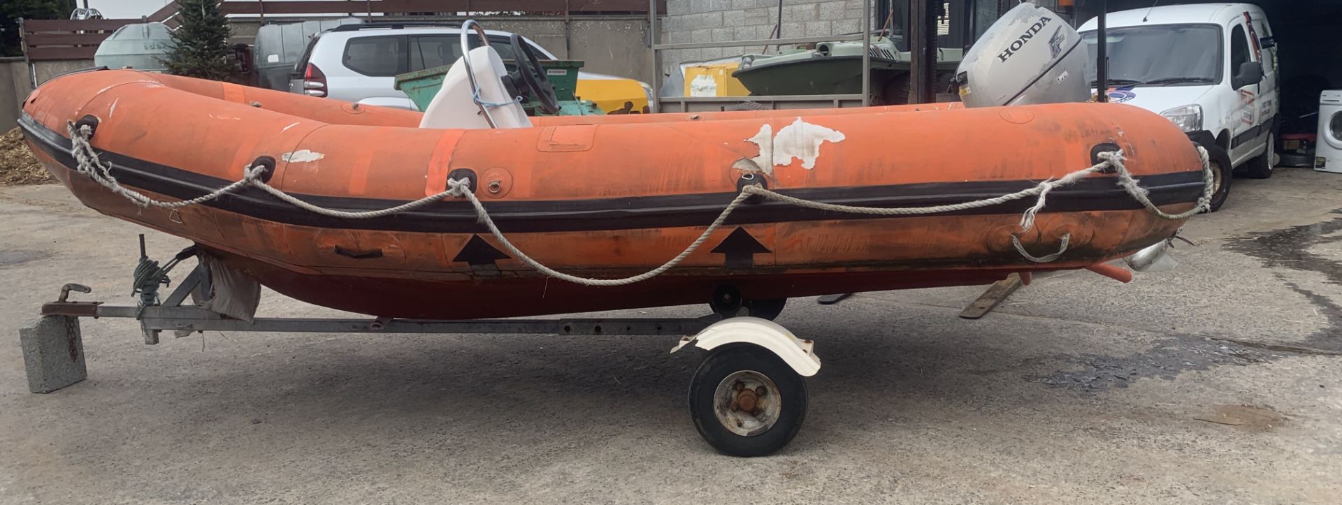 DUNLOP FAST RESCUE 14 FEET RIBBED BOAT.HONDA 20HP ENGINE.LOCATION N IRELAND. - Image 6 of 7