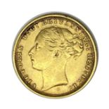 Queen Victoria gold Sovereign coin, 1884