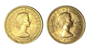 Elizabeth II two gold Sovereign coins, 1963