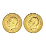 George V two gold Sovereign coins, 1931, Pretoria mint