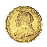 Queen Victoria gold Sovereign coin, 1895