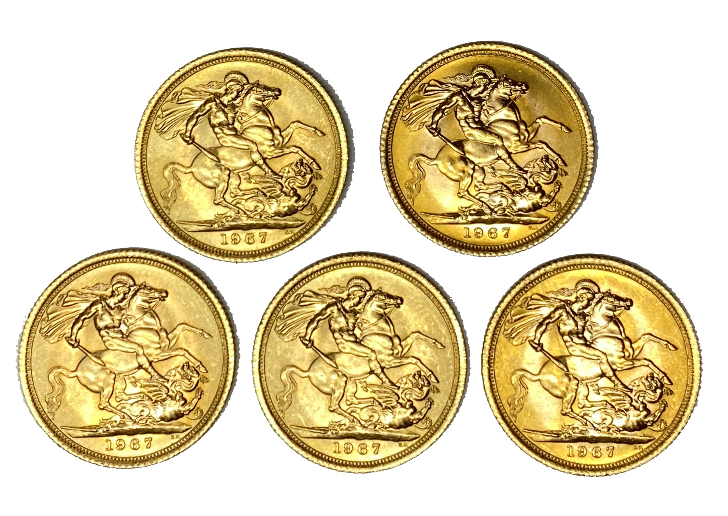 Elizabeth II five gold Sovereign coins, 1967 - Image 2 of 2