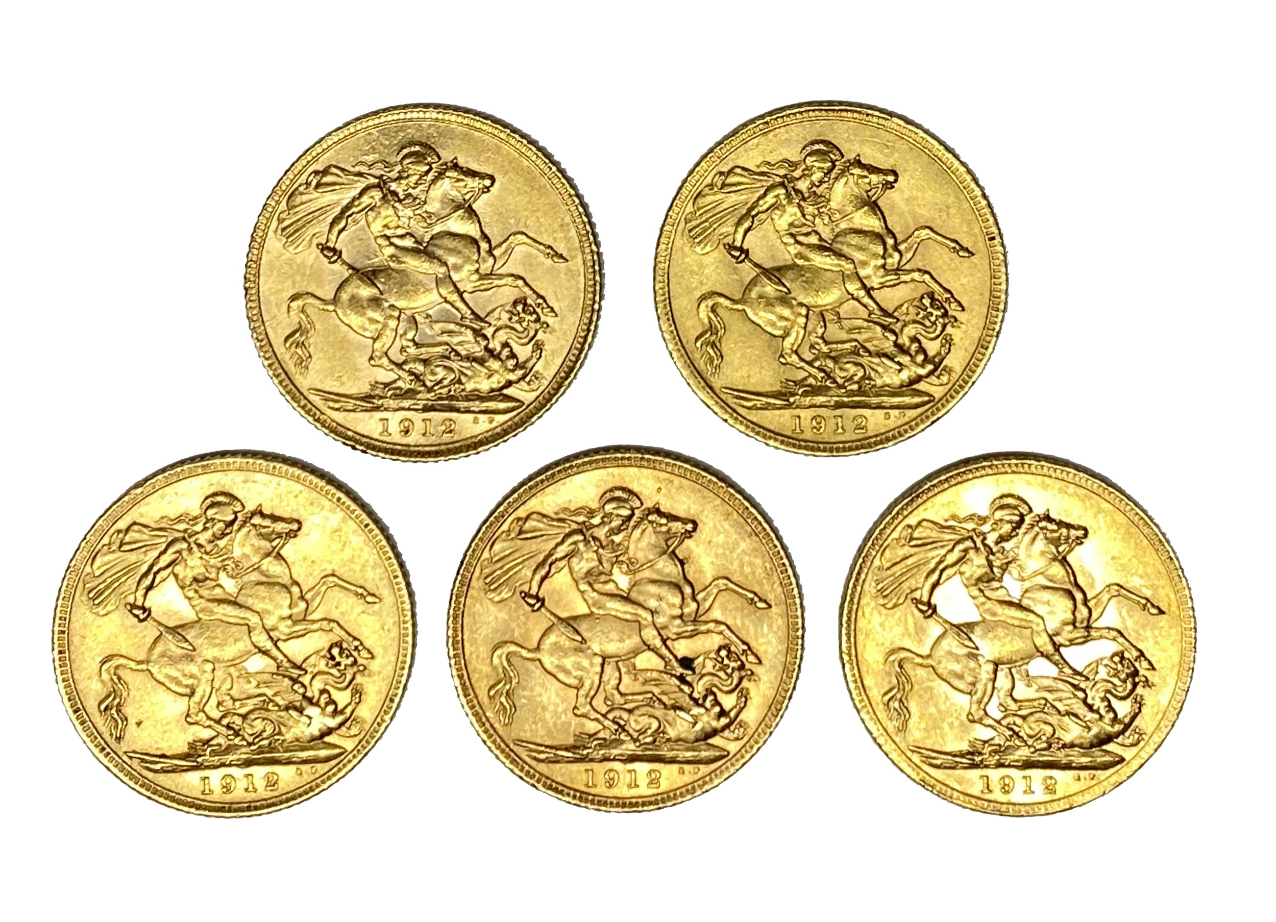 George V five gold Sovereign coins, 1912, - Image 2 of 2