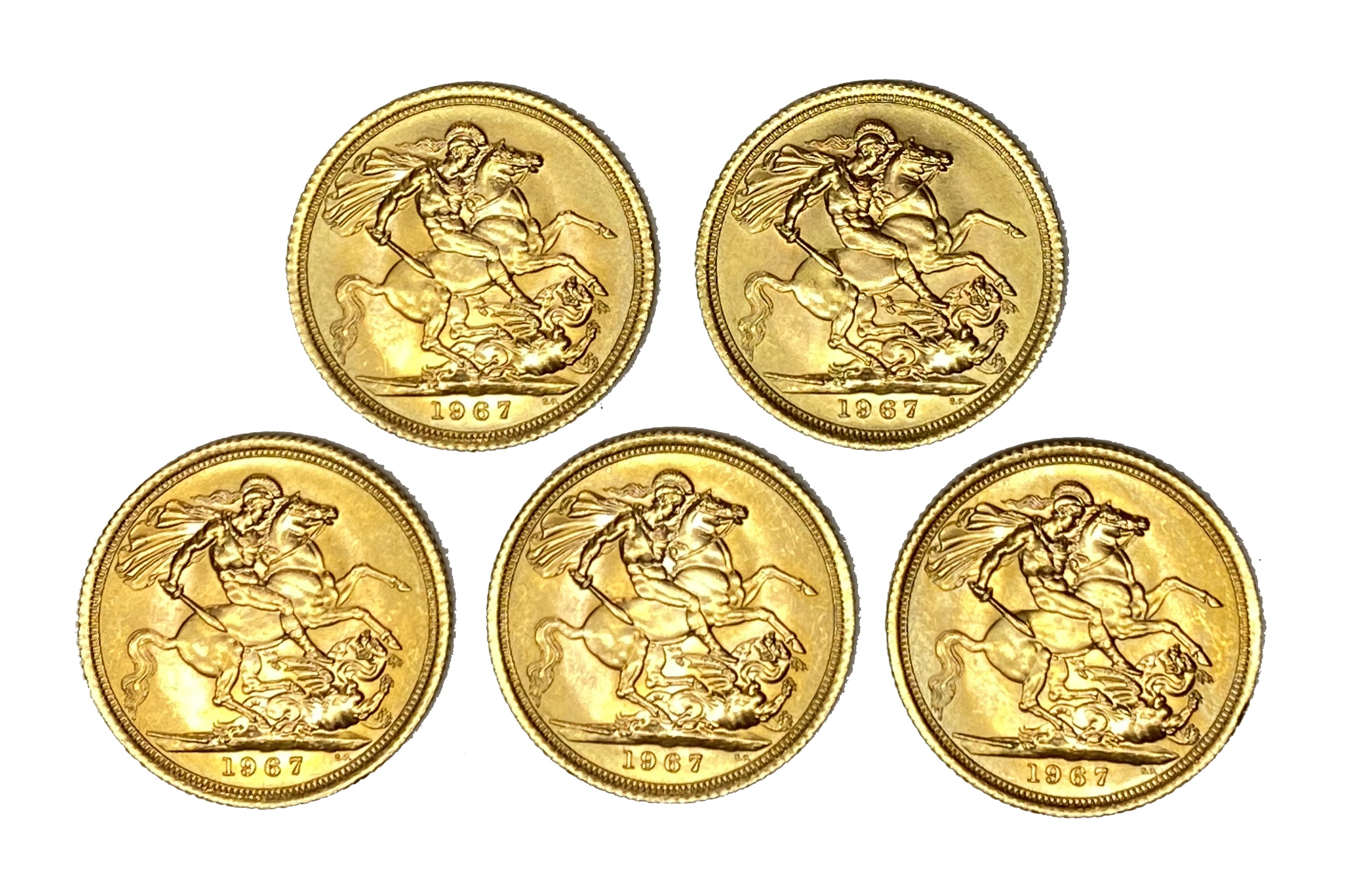 Elizabeth II five gold Sovereign coins, 1967 - Image 2 of 2