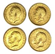 George V four gold Sovereign coins, 1915