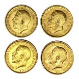 George V four gold Sovereign coins, 1915