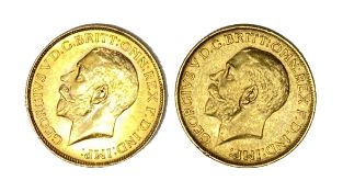 George V two gold Sovereign coins, 1927, Pretoria mint