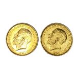 George V two gold Sovereign coins, 1927, Pretoria mint