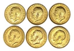 George V six gold Sovereign coins, 1914