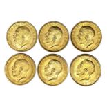 George V six gold Sovereign coins, 1914