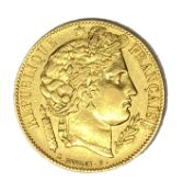 French Republic 20 Franc gold coin, 1851