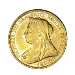 Queen Victoria gold Sovereign coin, 1899