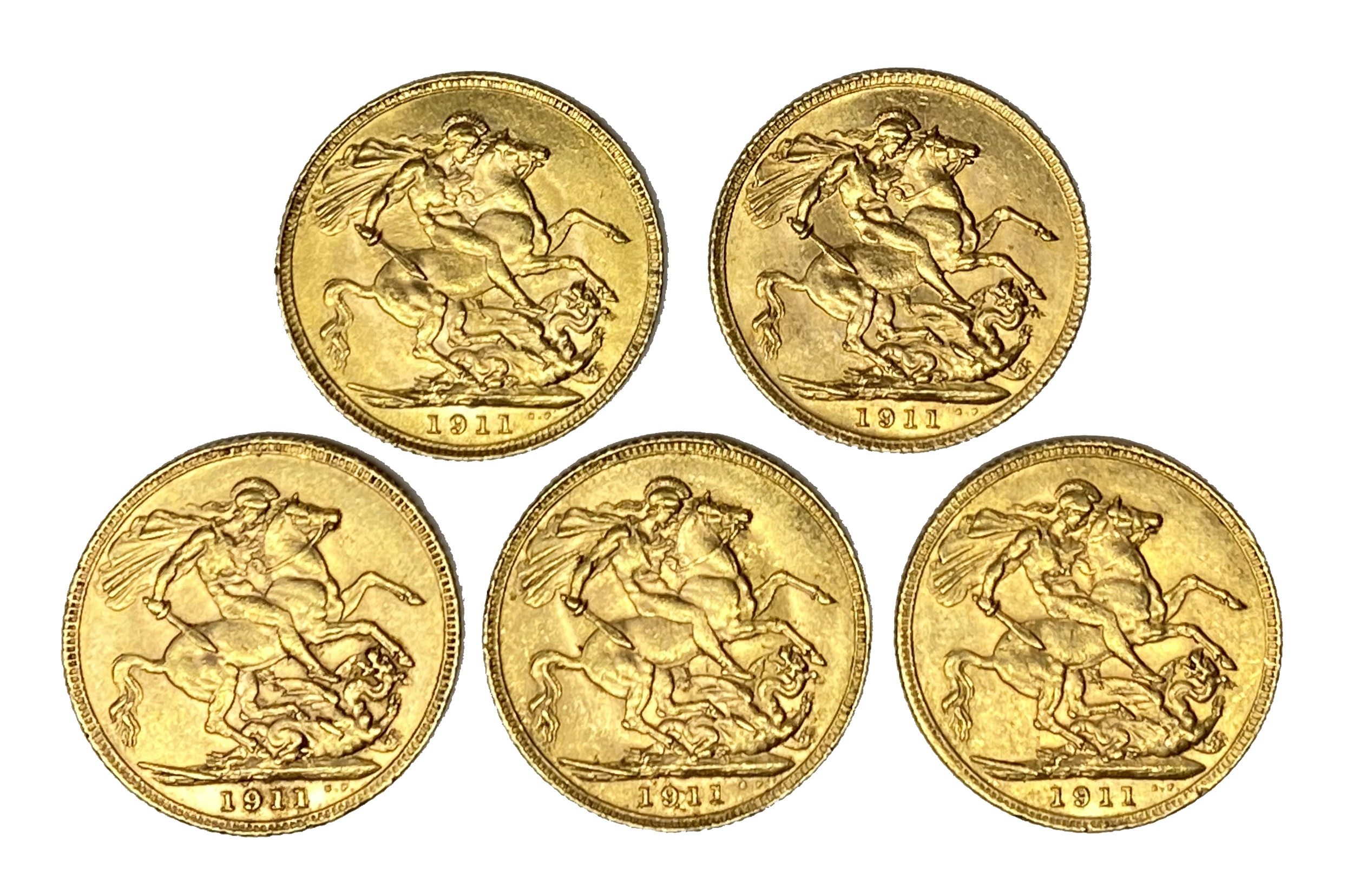 George V five gold Sovereign coins, 1911 - Image 2 of 2