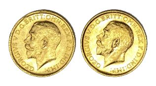 George V two gold Sovereign coins, 1911, Sydney mint