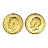 George V two gold Sovereign coins, 1911, Sydney mint