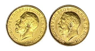 George V two gold Sovereign coins, 1918, Melbourne mint