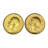 George V two gold Sovereign coins, 1918, Melbourne mint