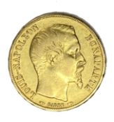 French Republic 20 Franc gold coin, 1852