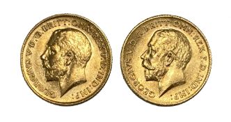 George V two gold half Sovereign coins, 1911 & 1912