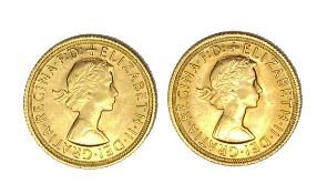 Elizabeth II two gold Sovereign coins, 1967