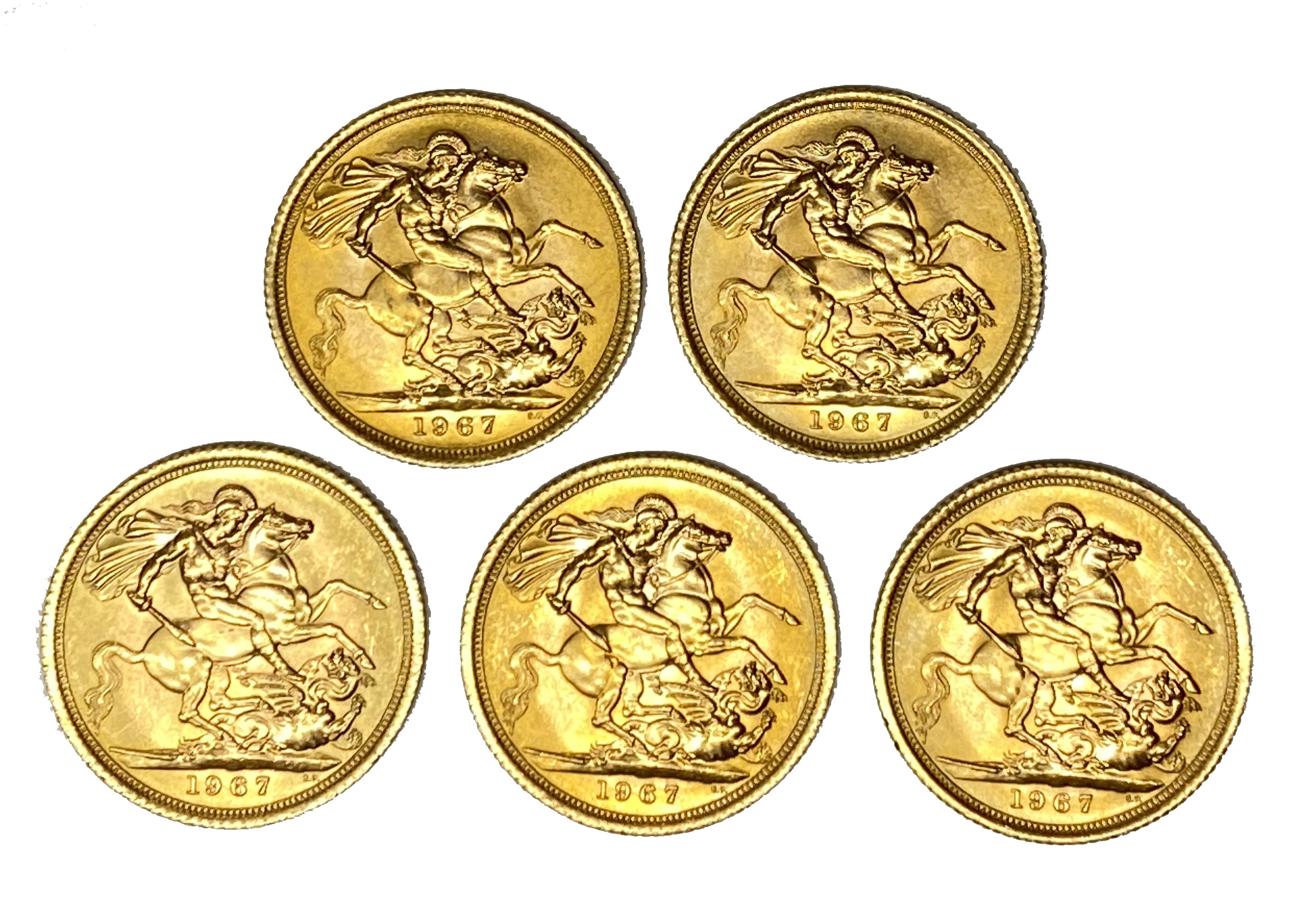 Elizabeth II five gold Sovereign coins, 1967 - Image 2 of 2