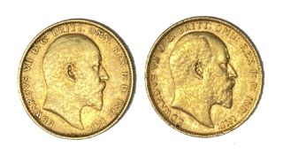 Edward VII two gold Sovereign coins, 1902 & 1903, Perth mint,